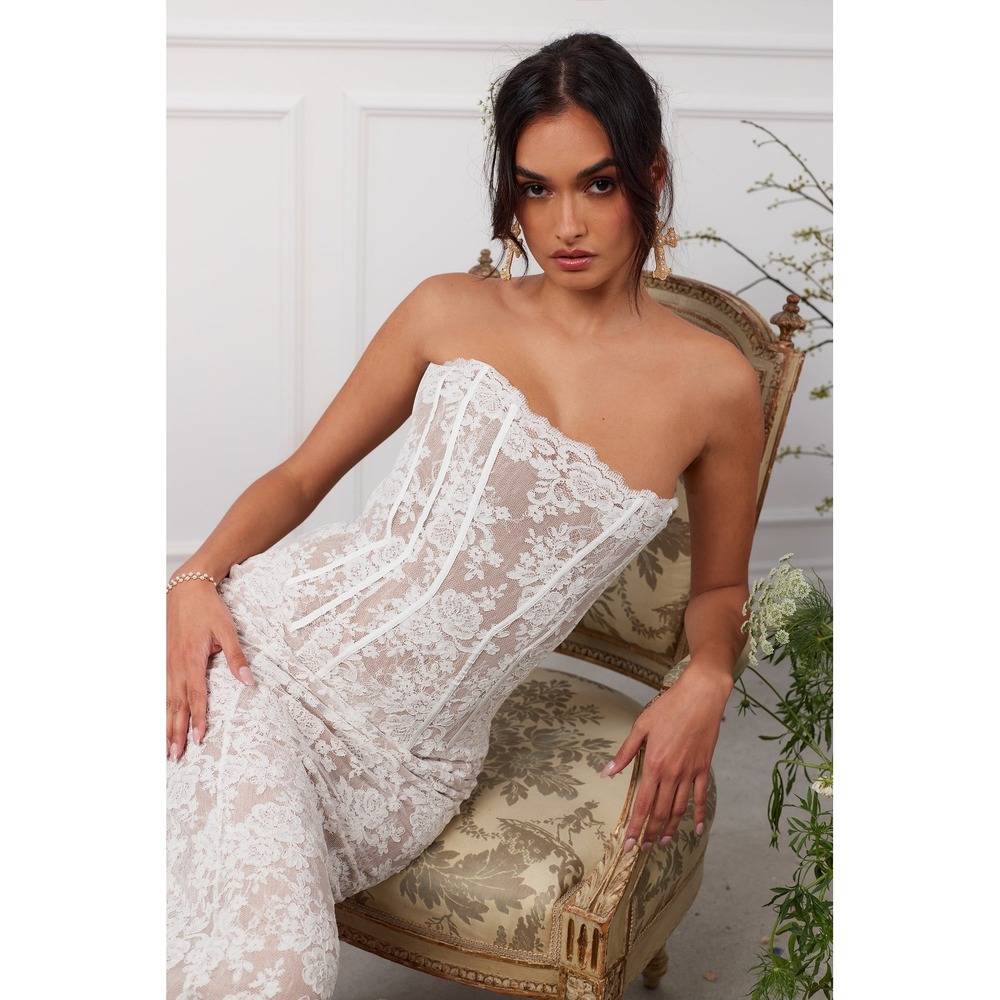 V. Chapman Capulet Midi Dress White Chantilly Lace Corset Bridal Wedding Size 6 - Picture 11 of 11